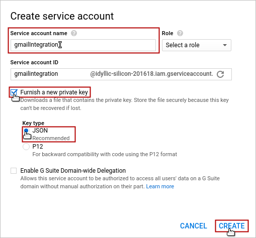 Generate a key for a g suite api download